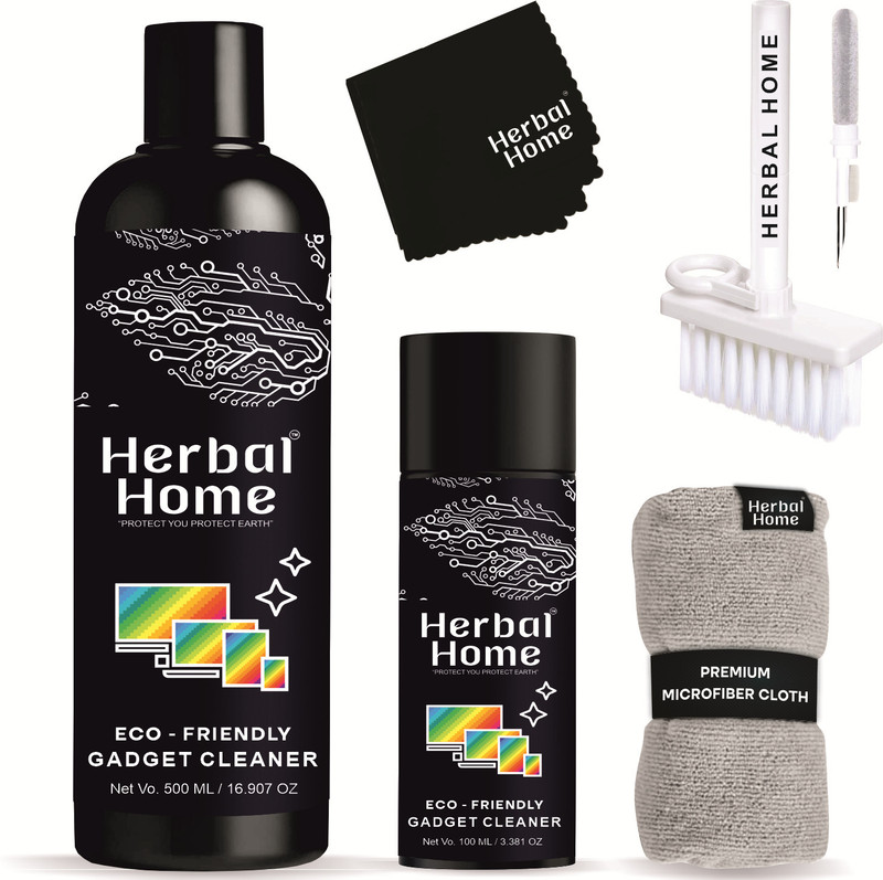 Herbal Home Gadget Cleaner 100 Ml And 1 Cloth And 1 Brush ,1Refill Bottle 500 Ml ,1 Cloth for Laptops, Computers, Gaming, Mobiles(Premium Refill Kit 500)