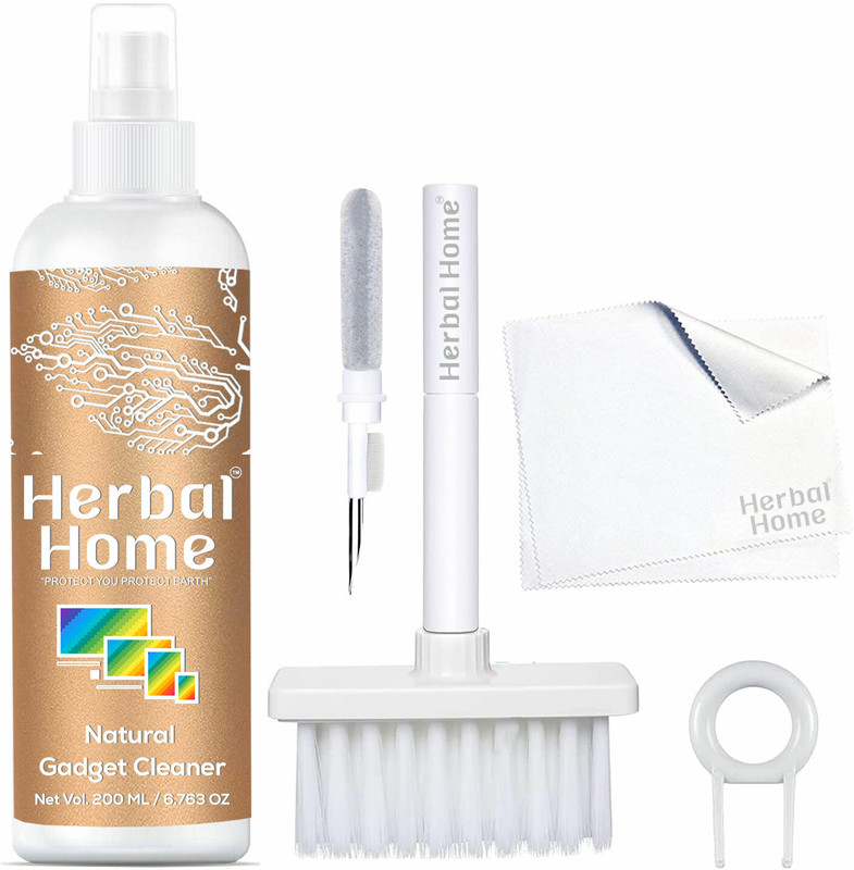 Herbal Home Gadgets Cleaning Gel Spray(200ml) + Cleanig Cloths + Cleaning Brush for Computers, Laptops, Mobiles, Gaming(5-In-1)