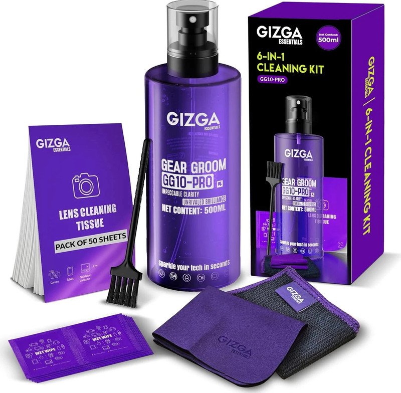 Gizga Essentials Pro 6-in-1 Screen Cleaning Kit: Lens Solution, Blower, Brush, Cloth, Swabs for Computers, Gaming, Laptops, Mobiles(GG40-PRO)