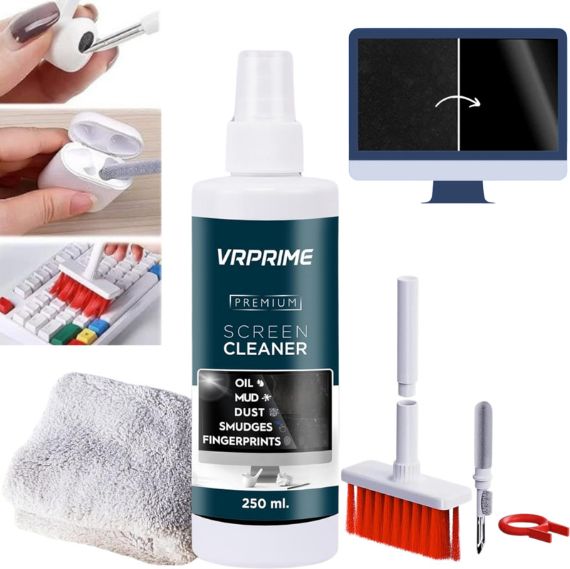 VRPRIME 5-in-1 Laptop Screen Cleaner Kit with 500ml Spray for TV, Phone & Keyboard for Computers, Laptops, Mobiles(5 in 1 Screen Cleaning kit)