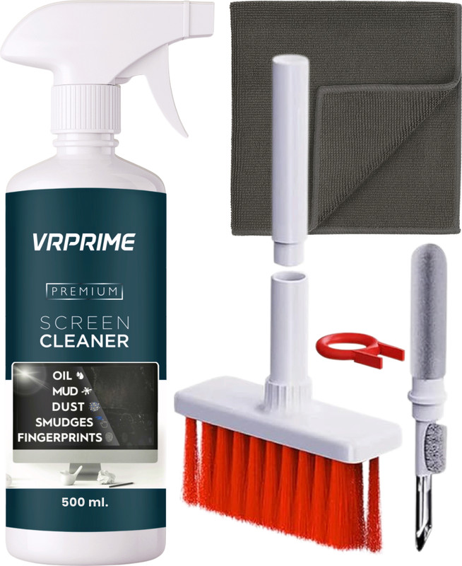 VRPRIME 500ML Laptop Cleaning Kit Screen Cleaner With Large Microfibre Cloth for Computers, Laptops, Mobiles(5-in-1 Cleaner)