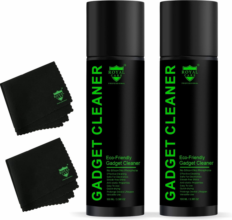 ROYAL CARE PROFFESSIONAL Eco-Friendly Gadget Cleaner Spray(100ML+100ML) with 2Pcs Microfiber Cloths for Laptops, Mobiles, Gaming, Computers(Gentle & Effective Cleaning Solution)