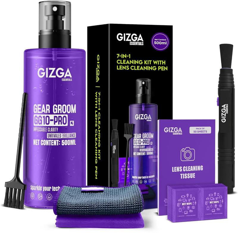 Gizga Essentials 7 in 1 Screen Cleaning Kit with 500ml Spray, Tissues, Lens Pen,Wet Wipes, Brush for Computers, Gaming, Laptops, Mobiles(GZ-COMBO-GG10+106)