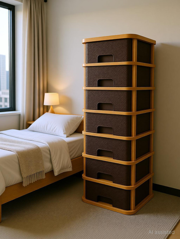 MAXTID 7 Brown Nakoda Plastic Wardrobe Clothes:Versatile Cupboard Free Standing Drawer Divider(Plastic)