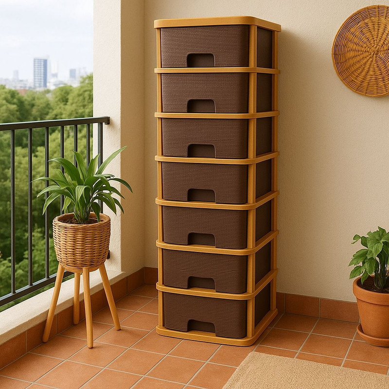 Surety for Safety 7 Layer Brown Nakoda Plastic Wardrobe Clothes:Versatile Cupboard Free Standing Drawer Divider(Plastic)