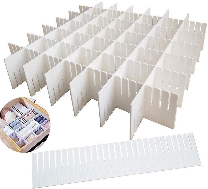 NH WORLD 12 PCs Adjustable Stretchable Interlocking Drawer Clapboard Divider/Grid Closet Sorting Partition/Plastic Strips Separators cabinet Storage box organizer| Clothes/Socks/Makeup,12 Pc Drawer Divider(Plastic)