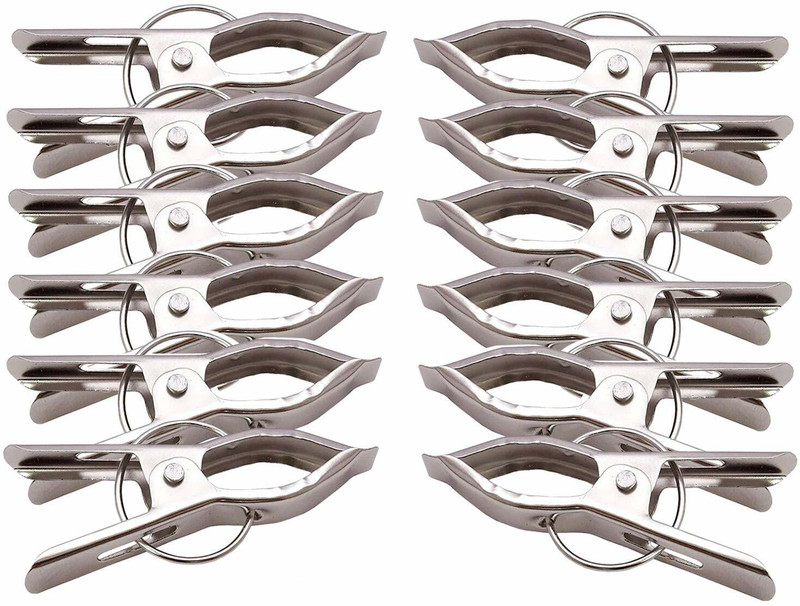 Urbanware Heavy Duty Clips/Cloth Peg/Cloth Drying Pins/Pegs for Hanger/Rods/Ropes/Drying Stainless Steel Cloth Clips(Silver Pack of 12)