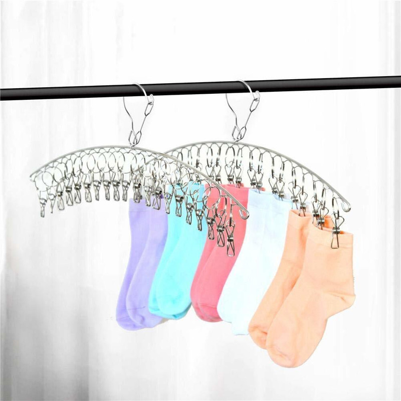 Urbanware Stainless Steel Rust-Free Drying Hanger Clothes Hanger with 20 Clip/Hooks Hanger for Windproof Baby Cloth Socks Lingerie Dryer Rack (20 Clips) Stainless Steel Cloth Clips(Silver)