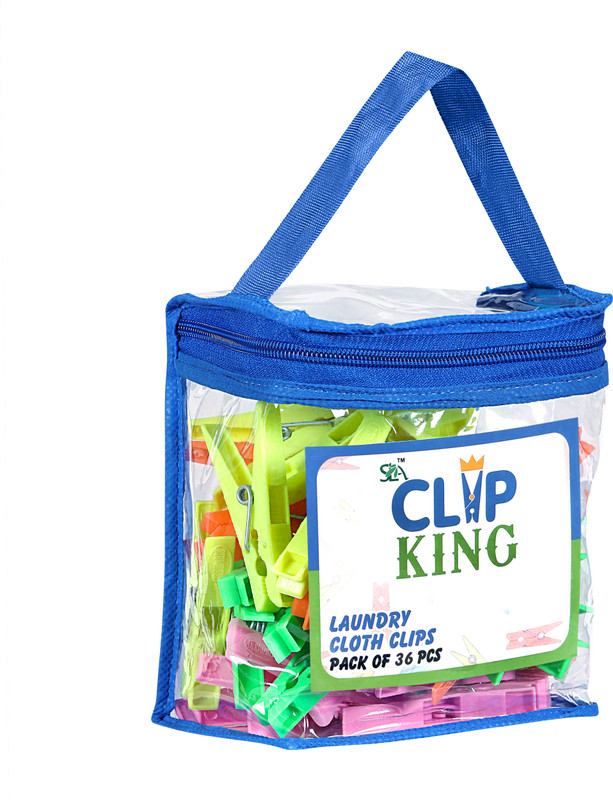 CLIP KING CHUTKI Rust Free Cloth Peg Clothes Clip Cloth Drying Pins with PVC Pouch) Plastic Cloth Clips(Multicolor Pack of 24)