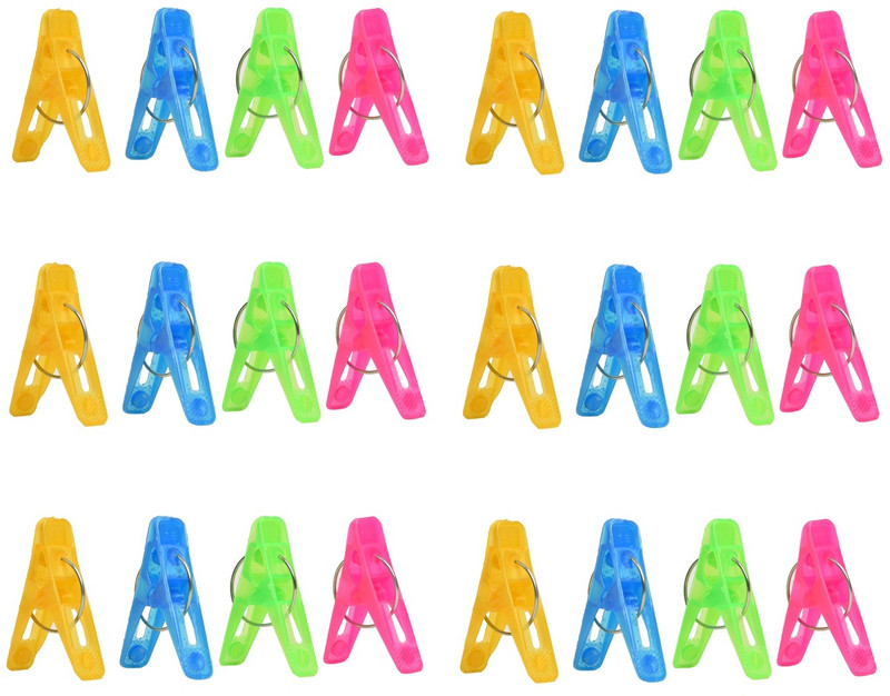 Fashion Bizz Cloth Peg/ Drying Pins for Hanger/Rods/Ropes Heavy Plastic Plastic Cloth Clips(Multicolor Pack of 24)