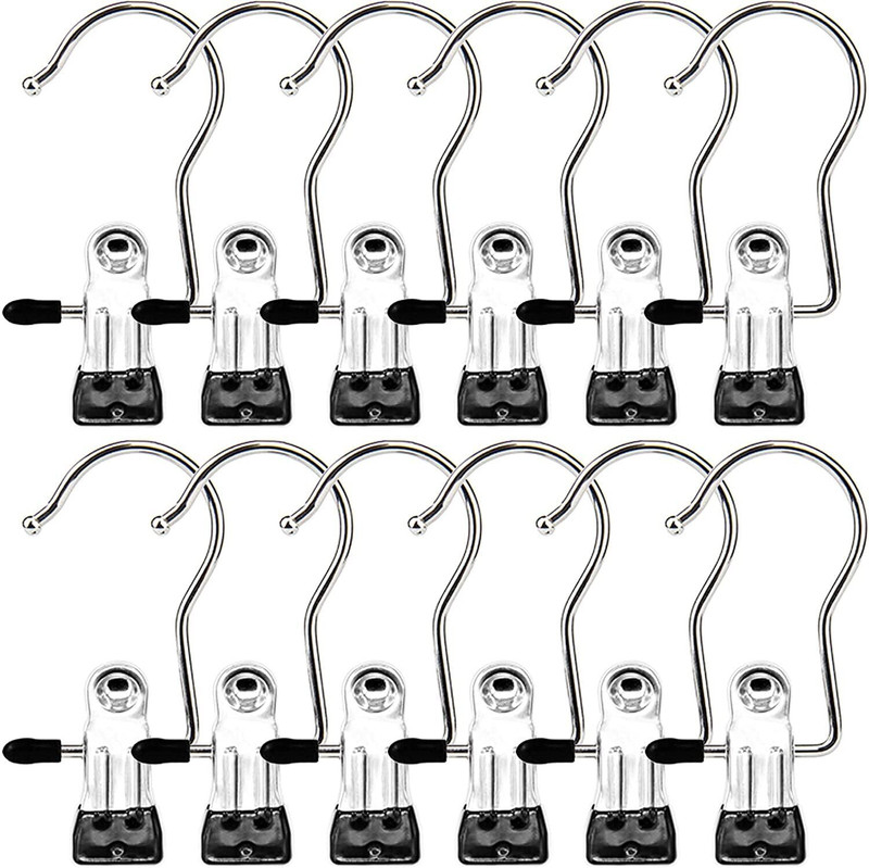 FreshDcart Portable Stainless Steel Multipurpose Clip Hook Hangers Ideal for Clothe,Garment Stainless Steel Cloth Clips(Silver Pack of 12)