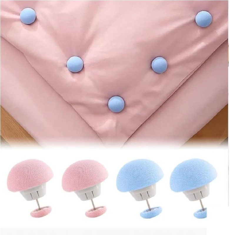 Urbanware Quilt Fixing Clips 4Pc Duvet Cover Clips,Mushroom Round Fixing Clips with Button Cotton Cloth Clips(Multicolor Pack of 4)