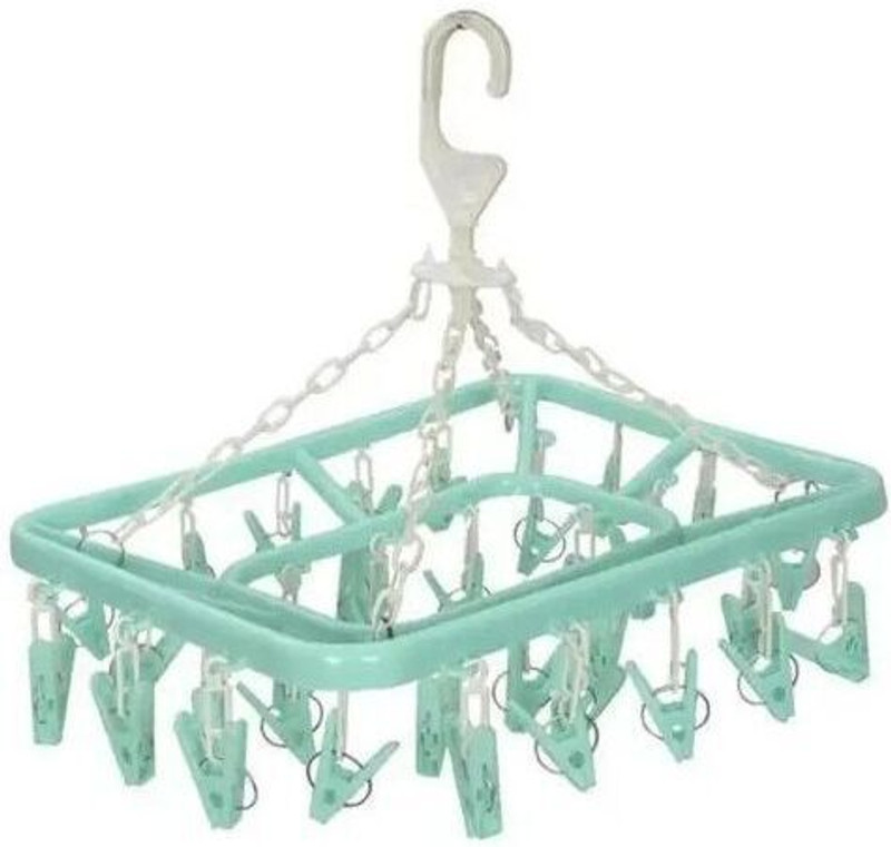 Muenterprises 360 degree rotating hanger with 32 Clip Plastic Hanger pack 1 Plastic Cloth Clips(Green)