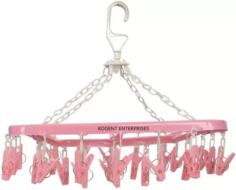 KOGENT ENTERPRISES Plastic Ceiling Cloth Dryer Stand 24 Clothes Clip Laundry Clothesline Hanging Plastic Cloth Clips(Multicolor)