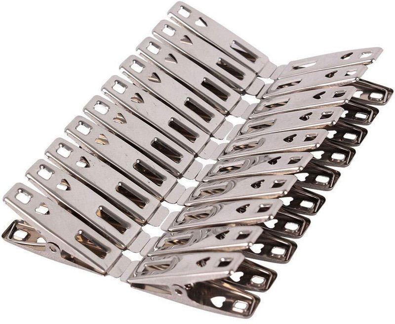navjai Cloth Drying Pegs Non-Slip Multipurpose Sturdy Clothes Drying Hanging Clip Stainless Steel Cloth Clips(Silver Pack of 24)