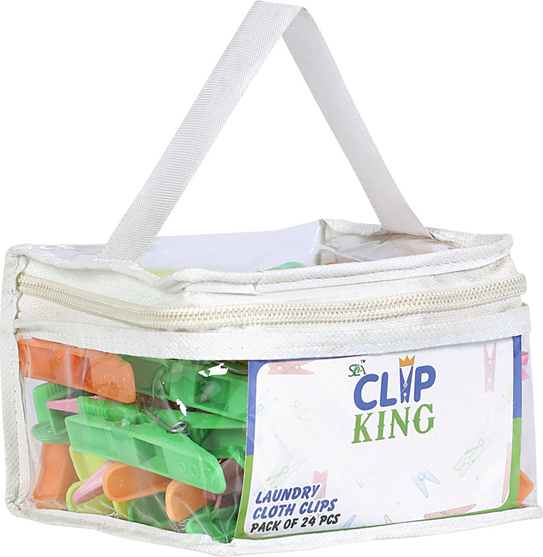 CLIP KING CHUTKI Rust Free Cloth Peg Clothes Clip Cloth Drying Pins with PVC Pouch) Plastic Cloth Clips(Multicolor Pack of 24)