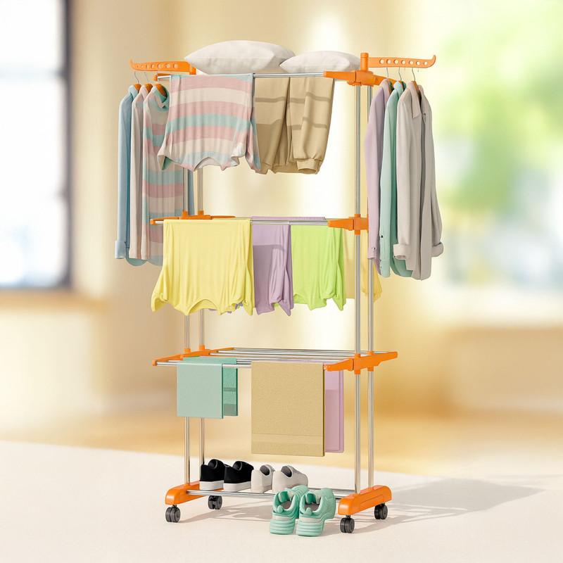 ProHome Steel Floor Cloth Dryer Stand Heavy Duty Stainless Steel Clothes Drying Stand for Home | 100 KG Load Capacity(3 Tier)