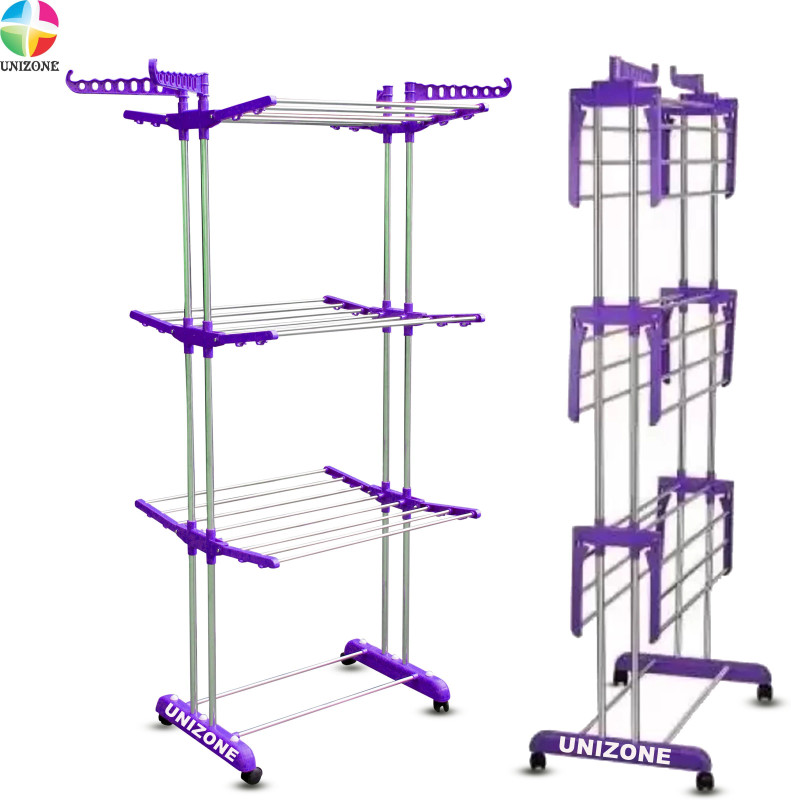 Unizone Steel, Plastic Floor Cloth Dryer Stand Foldable Cloth Dryer Stand 12 Month Warranty Made Of Stainless Steel(1 Tier)