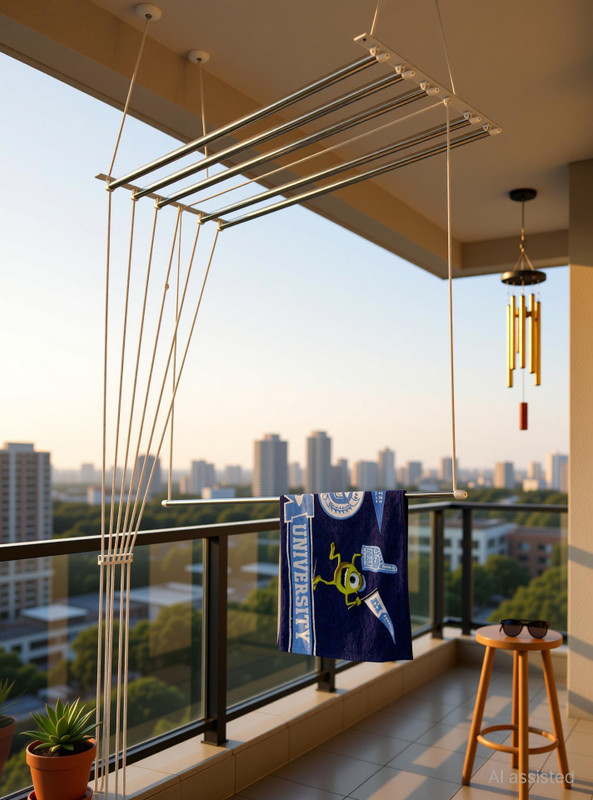 homWell Steel Ceiling Cloth Dryer Stand 6 Pipe X 6 Feet UV Protected Nylon Ropes Individual dropdown Cloth Drying Stand(1 Tier)