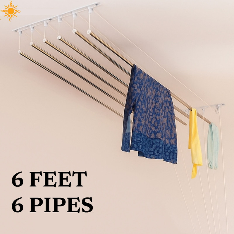 ATM Enterprises Steel Ceiling Cloth Dryer Stand 6 Feet 6 Pipes set with Metal Channel(Extra Cones & Caps)(1 Tier)
