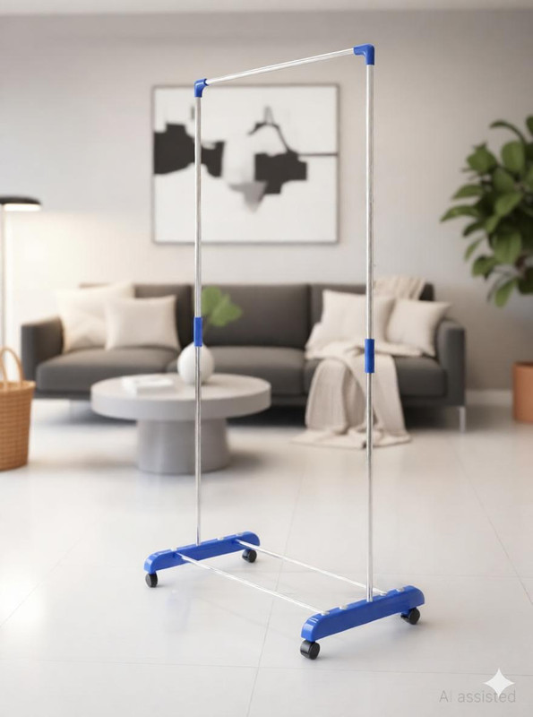 TNC Plastic, Steel Floor Cloth Dryer Stand Single Elbow Straight Hanger Stand Cloth Hanger Stand(1 Tier)