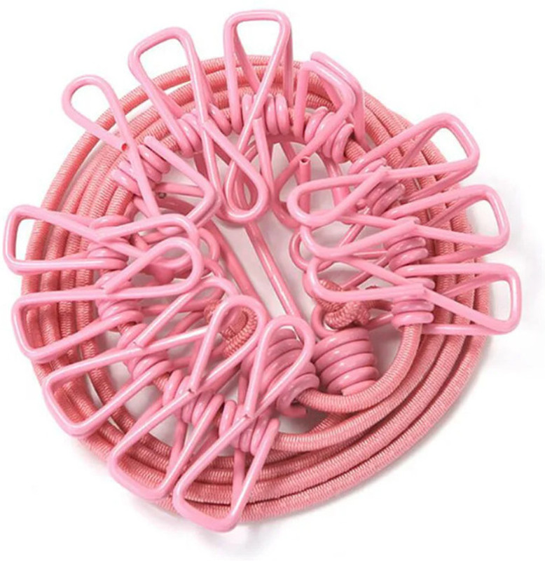 SD Enriching Beauty Clothes Hanging Drying Rope 12 Clips Retractable Clothesline (2M) Plastic Nylon Retractable Clothesline(2 m)