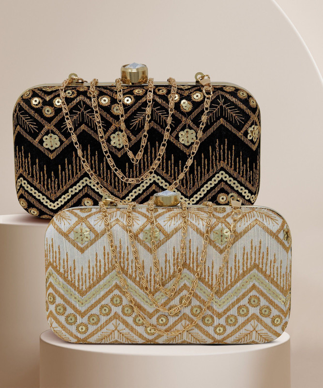 AILTINO Party Beige Clutch(Pack of: 2)