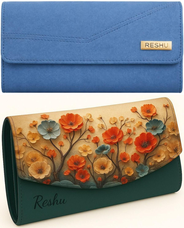 Reshu Casual, Formal Green, Grey  Clutch(Pack of: 2)