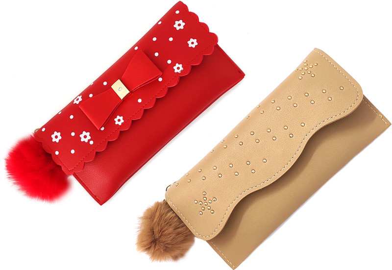Mahabal Formal, Party, Casual Gold, Red Clutch(Pack of: 2)