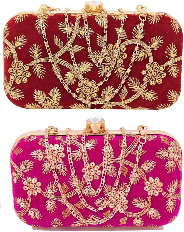 AILTINO Party Pink, Maroon Clutch(Pack of: 2)