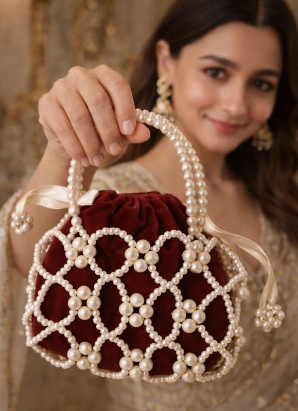 Pearls Villa Party Maroon Clutch