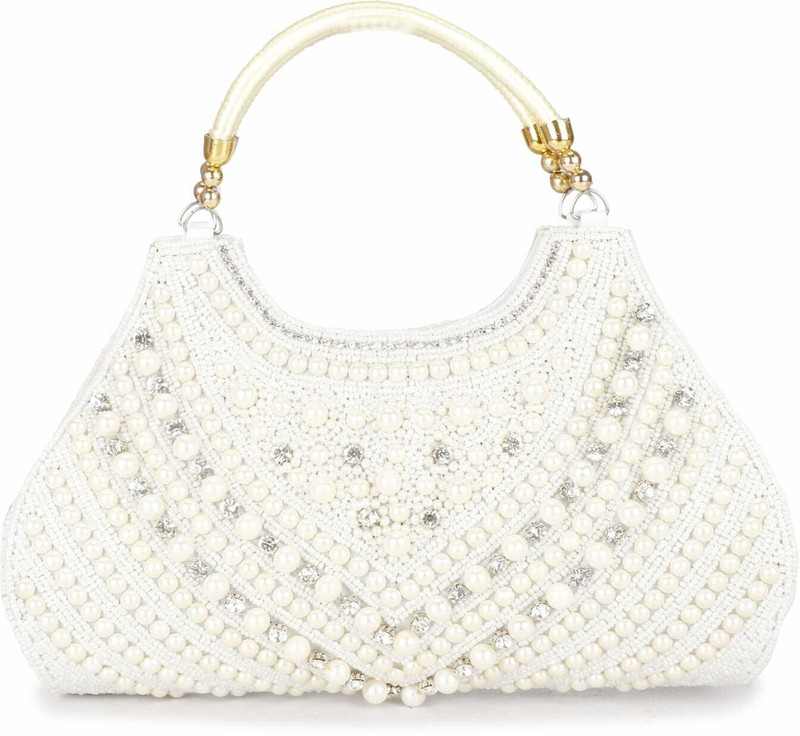 Tooba Handicraft Party White  Clutch