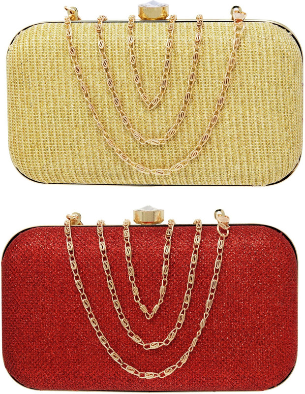 AILTINO Party Gold, Red  Clutch(Pack of: 2)