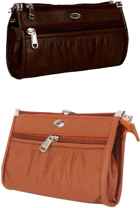 FLIKKER Casual, Formal, Party, Sports Orange, Brown Clutch(Pack of: 2)