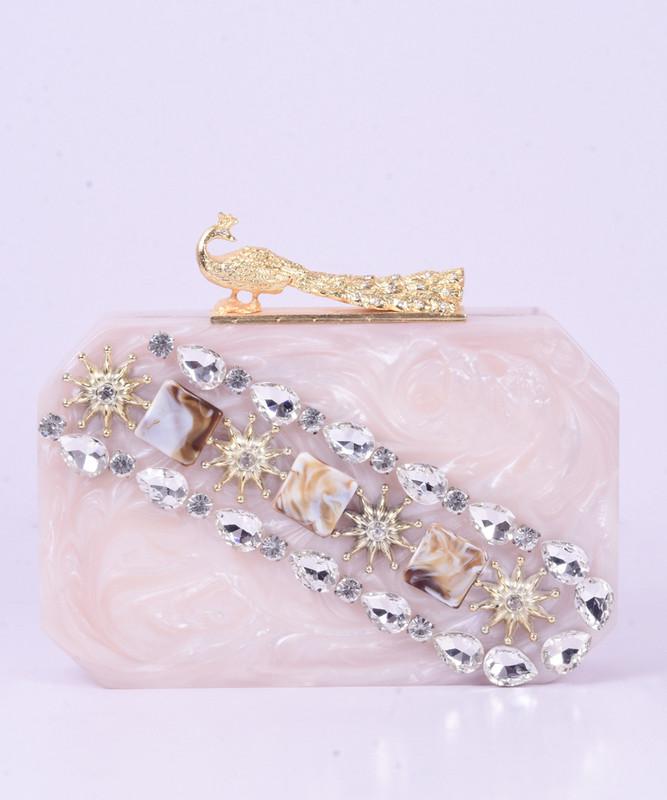 BEST INDIAN HANDICRAFT Party Cream, Beige Clutch