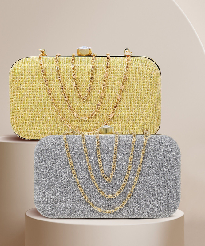 AILTINO Party Silver, Gold  Clutch(Pack of: 2)