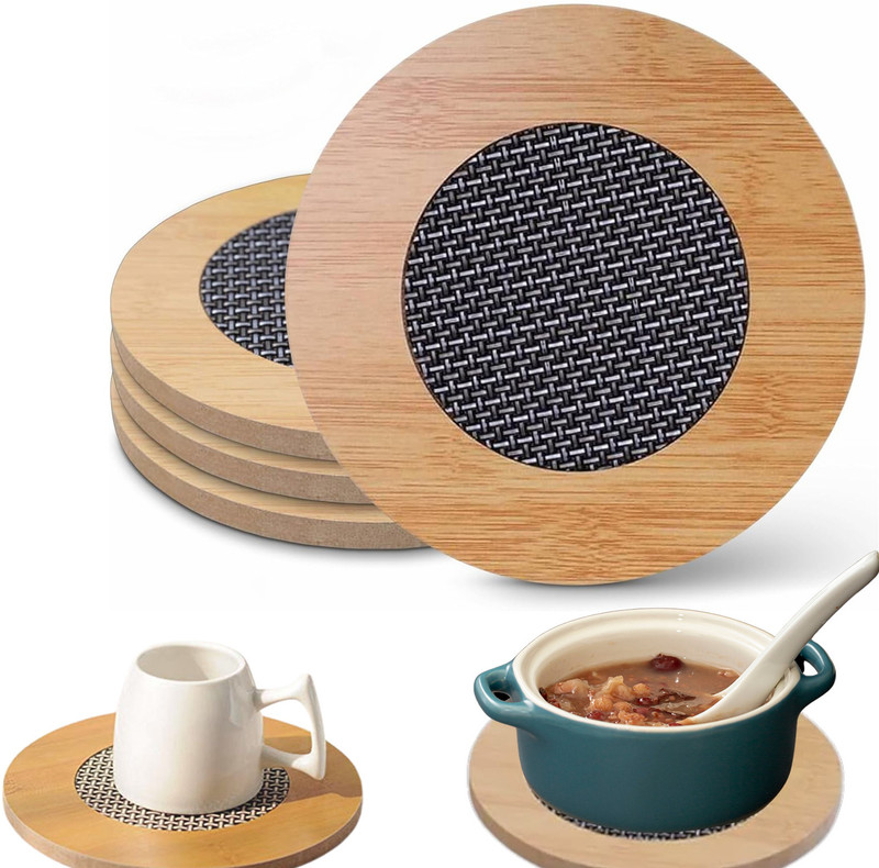 Divyabhav Enterprise Premium Heat Resistant Coaster Set | Trivet Mat for Dining, Kitchen, Restaurant | Premium Wood Matte Finish | Anti-Slip Table Protector Coaster Set | Trivet(Pack of 4)