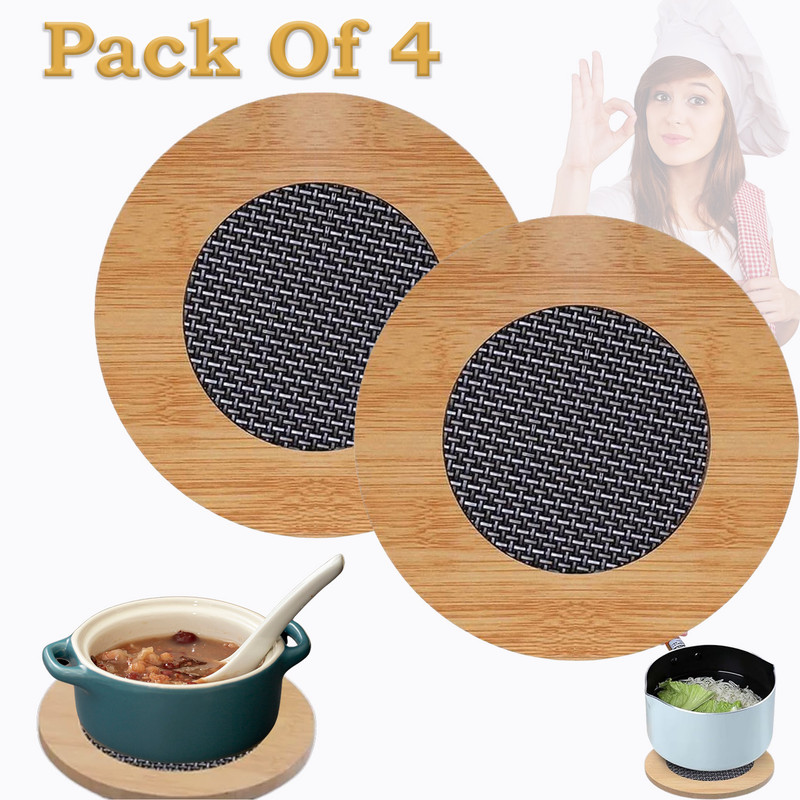 Divyabhav Enterprise Heat Resistant Coaster Set, Anti-Slip Trivet Mat for Dining, Kitchen, Restaurant Premium Wood Matte Finish Trivet(Pack of 4)