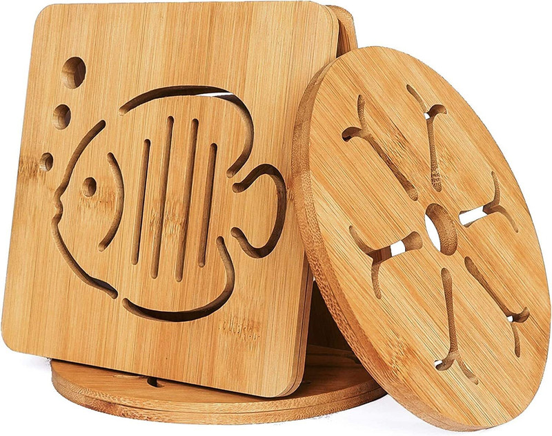 DORMICO Wooden Trivet Set for Hot Plates, Heat Resistant Wooden Trivet Set Wooden Trivet(Pack of 4)