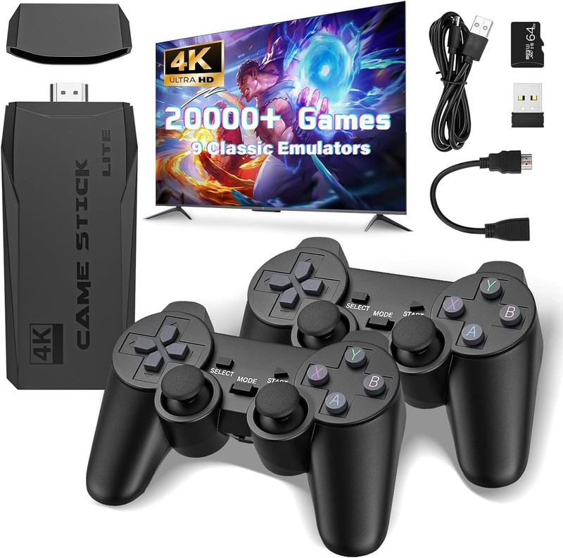 Timkolas GameStick 2.4G Wireless Controller 4K HD Console Built-in 10k+ Retro Games AX31 5 GB with GTA 5(Black)