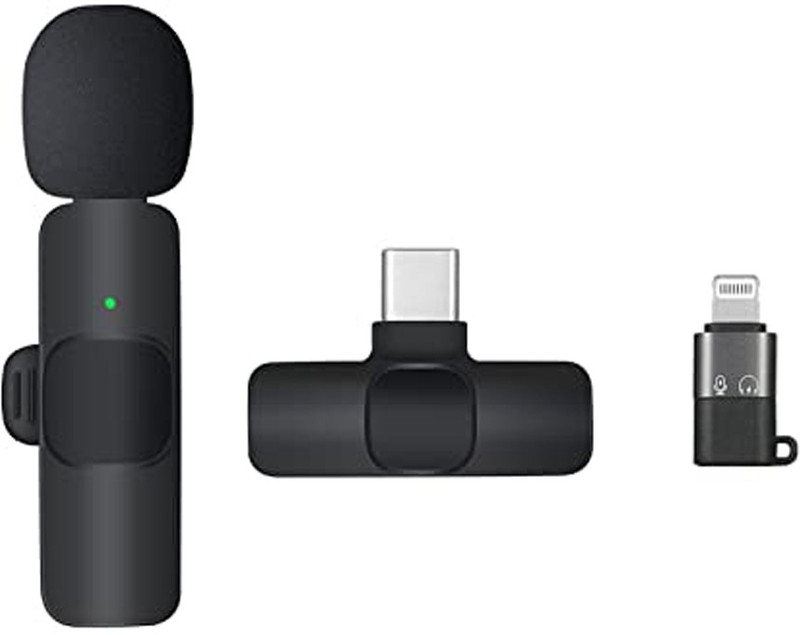 tsw Latest New Technology iPhone And Type C Supported Wireless Microphone Mic System Vlog Plug & Play Lavalier Noise Reduction No APP & Bluetooth Needed Collar Mic(Black)