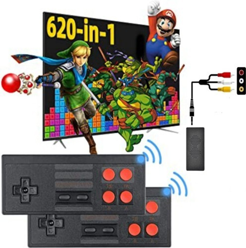 Plug & Play Wireless Video Game for Kids (8 bit Retro Built-in Games) for up to 2 Players-Multi Color Limited Edition(Code in the Box - for PC)