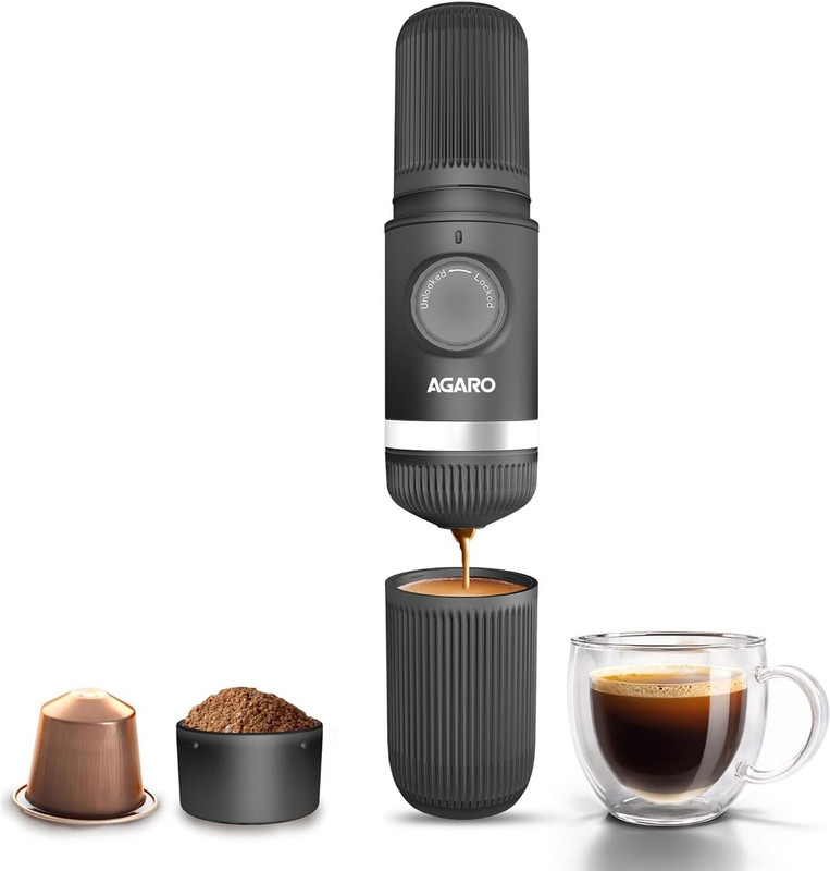 AGARO Elite Portable Espresso Maker, 10-Bar Manual Coffee Machine for Travel Personal Coffee Maker(Black)