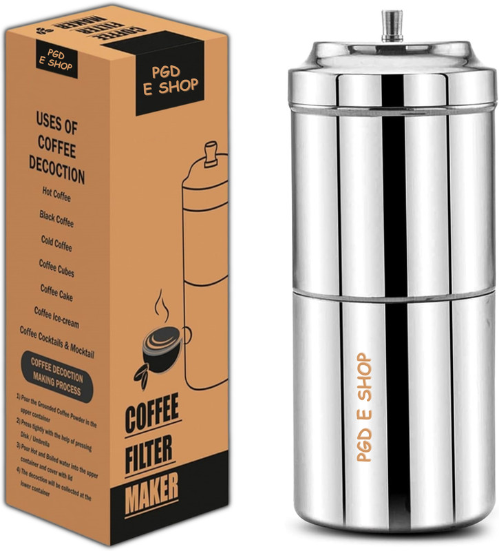PGD South Indian Filter Coffee, 100ml Small, Size 0 | Drip Decoction Maker 2 Cups Coffee Maker(Stainless Steel)