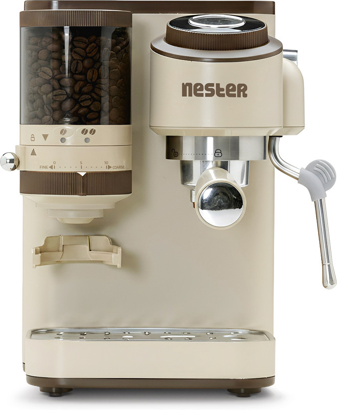 NESTER Home Barista Coffee Machine Built-in Grinder, 20 Bar - Smoked 2 Cups Coffee Maker(Brown)