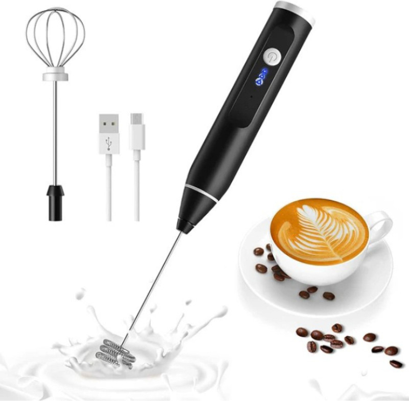 Zulay Kitchen Milk Frother Handheld USB Rechargeable Coffee Beater/Maker for 2 Whisks 10 Cups Coffee Maker(Black)