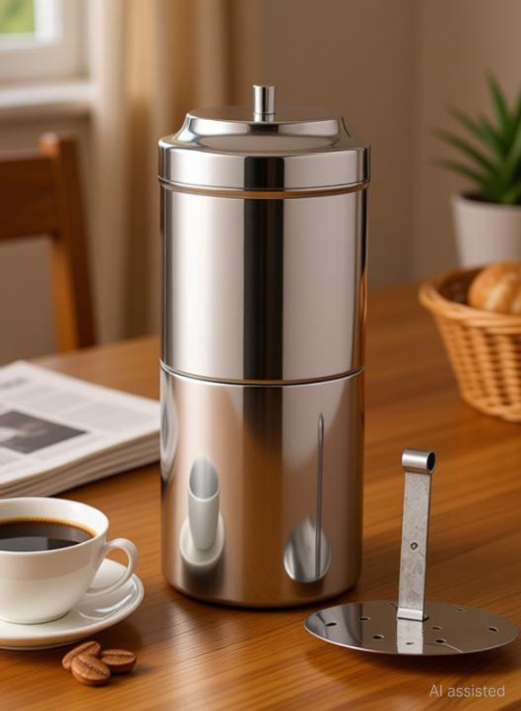 Prithi Home's and Kitchen 400 ml Stainless Steel Coffee Maker 6 Cups Coffee Maker(Silver)