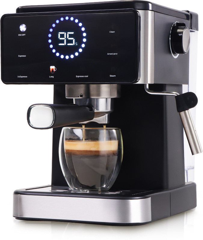 WONDERCHEF Rinaldi Espresso Coffee Machine, Digital Display 2 Cups Coffee Maker(Black)