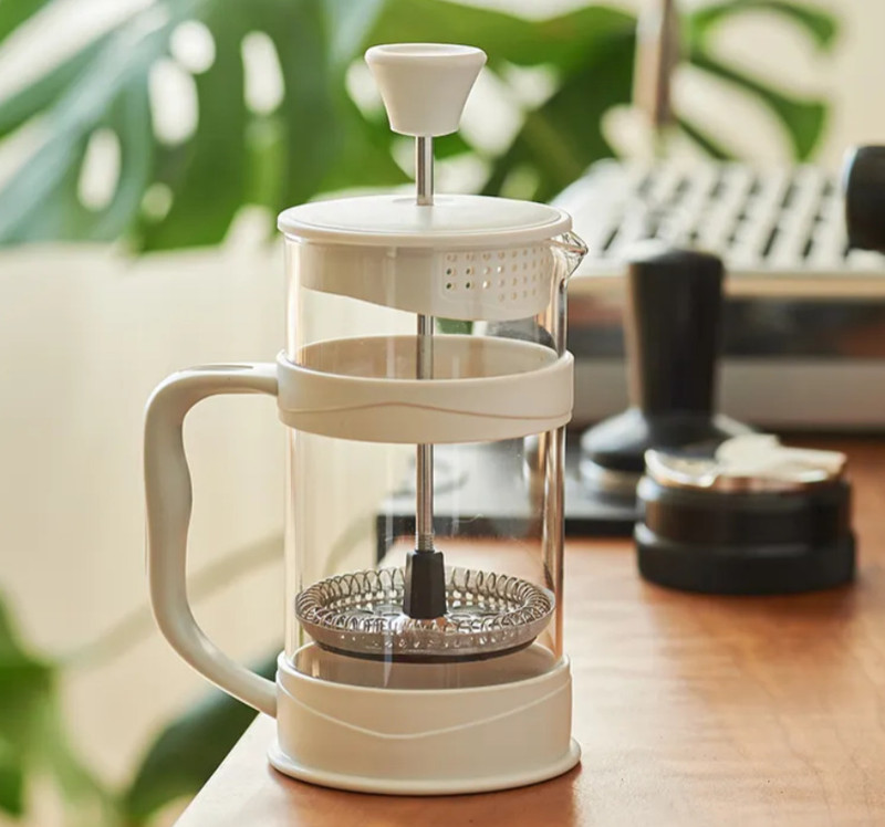 Triglav Coffee French Press 350ml, Heat-resistant glass, stainless steel, double filtered 2 Cups Coffee Maker(Cream)