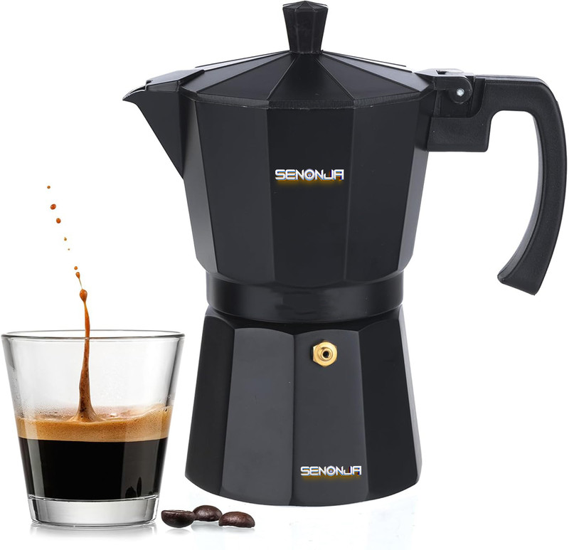 senonja Classic Moka Pot, Stovetop,Espresso Coffee Maker, 300ML, Premium Aluminium Built Personal Coffee Maker(Balck)
